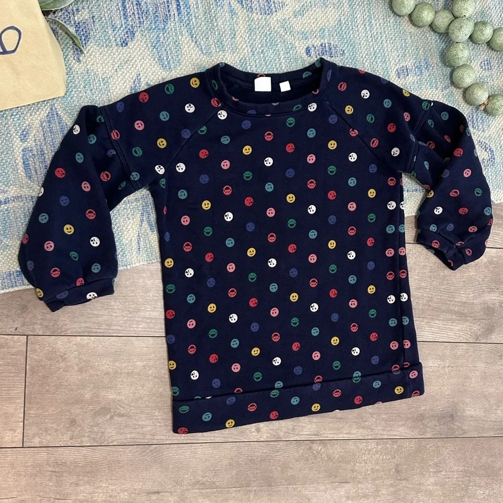GAP Girls Smiley Face Emoji Pullover Puff Sleeve Sweatshirt Size Small